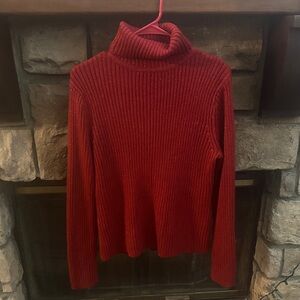 Metallic Hillard & Hanson Red Ribbed Turtleneck Sweater